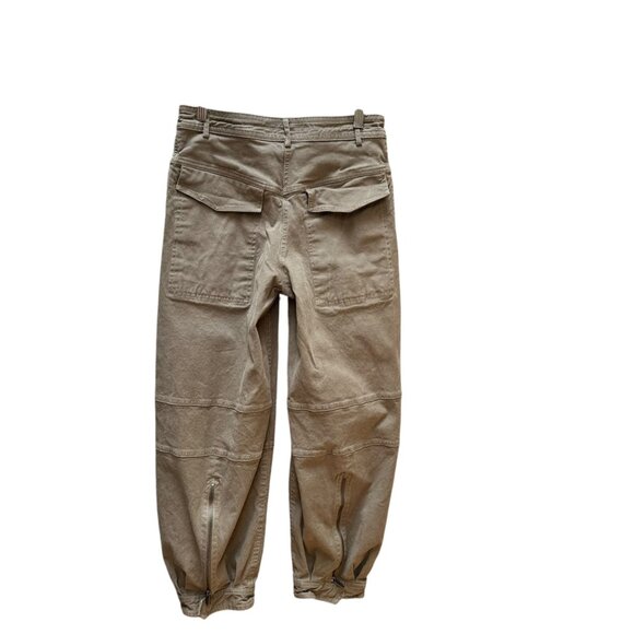 Zara Surplus Khaki Cargo Pants Zipper Cuffs Pockets Relaxed Fit Outdoor Boho SM - Picture 6 of 8
